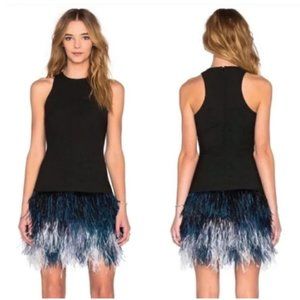 Designer Ostrich Feather Short Black/Blue Ombre Dress  Size 6 MSRP $565